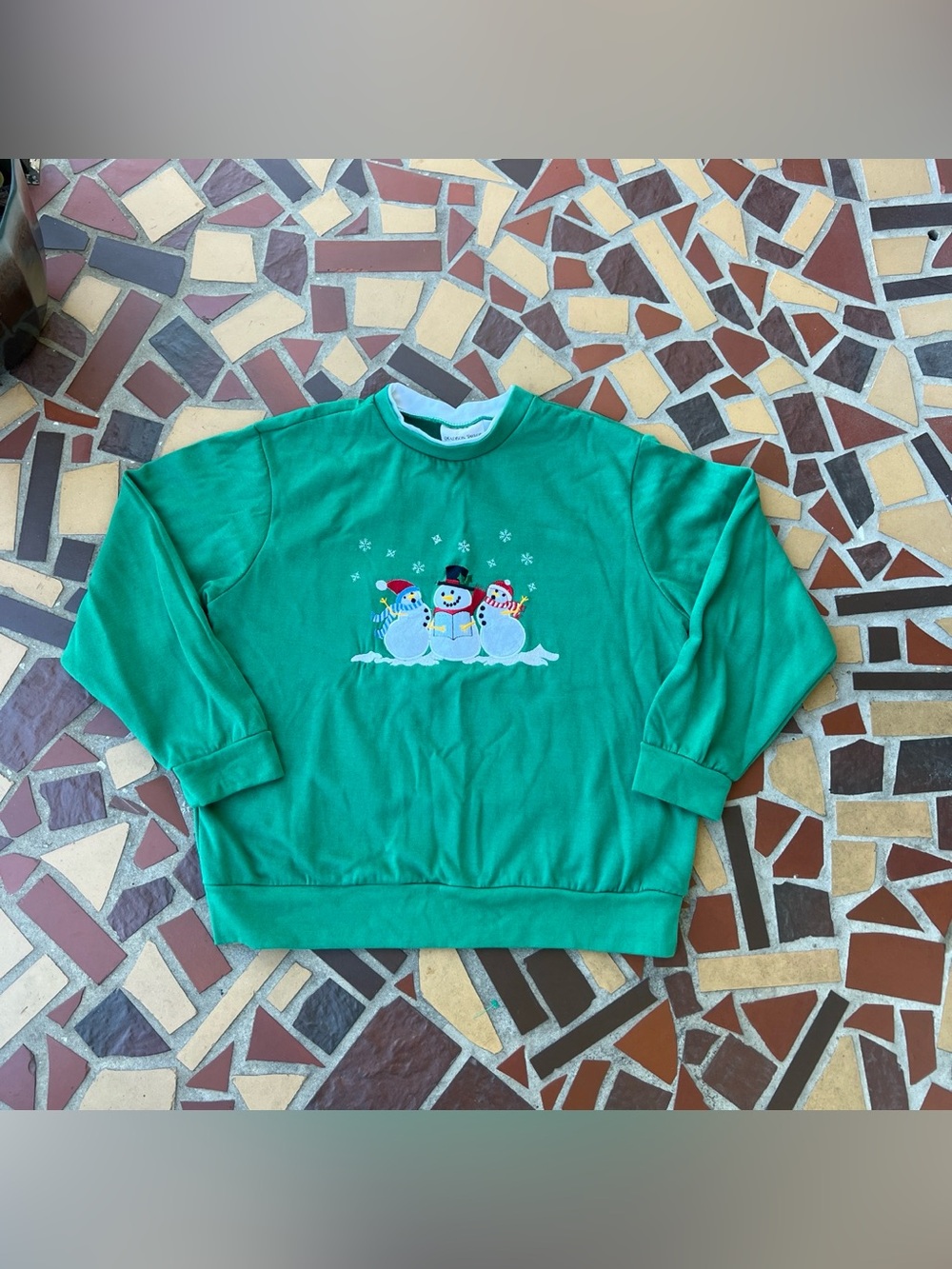 Vintage Grannycore Madison Taylor Green Snowman Holiday Sweatshirt